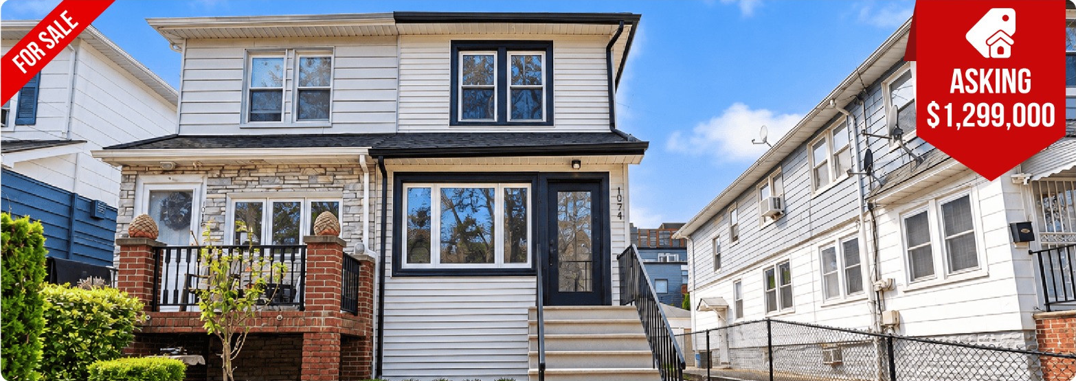 Supplied exterior photograph of 1074 East 36th Street, with the advertised $1,299,000 asking price.