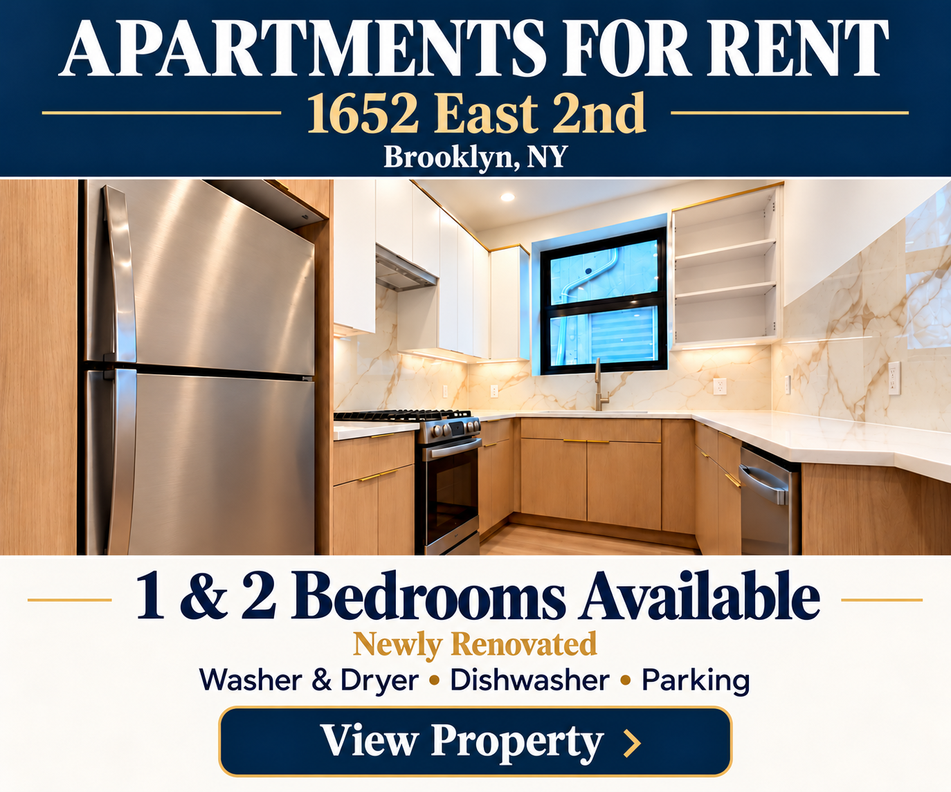 Rental advertising artwork adapted from the supplied 1652 East 2nd Street flyer