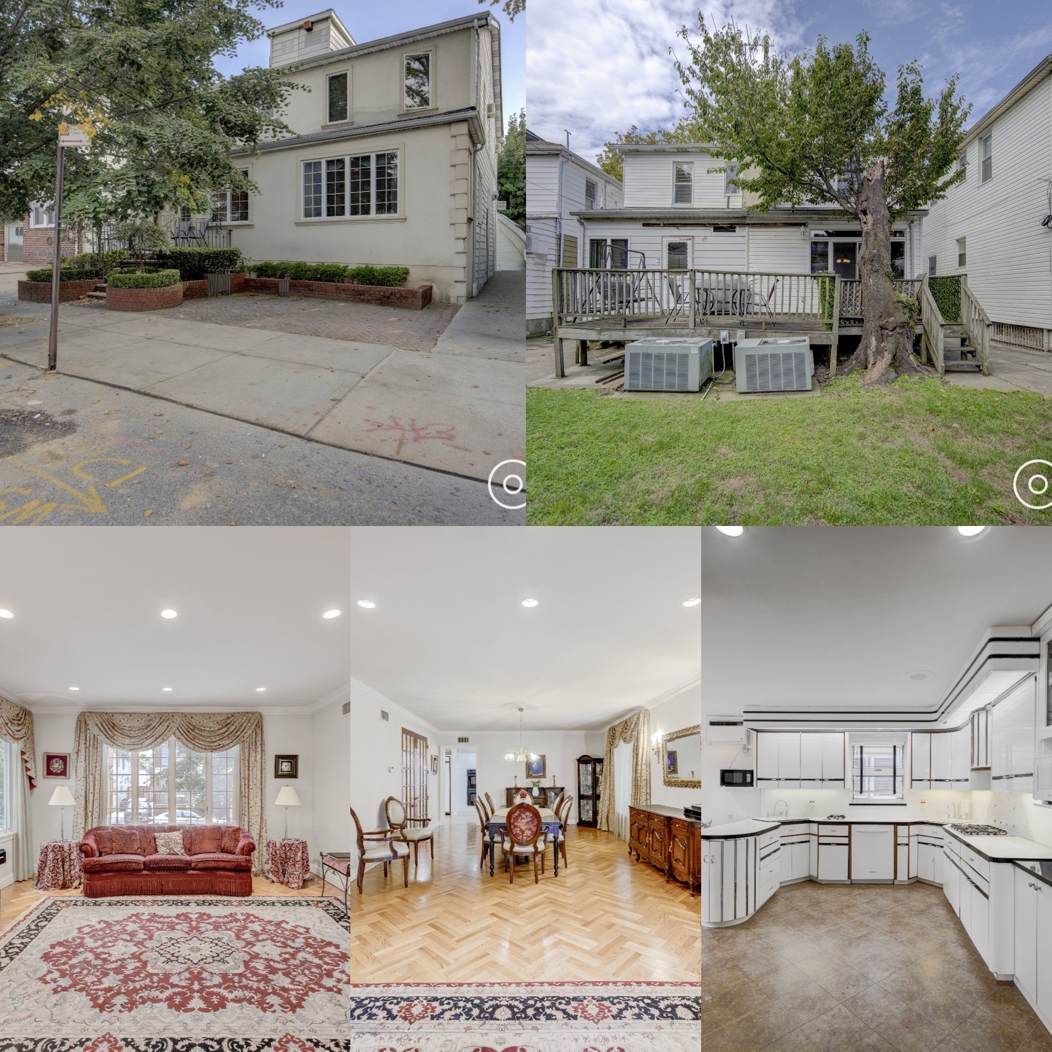 Supplied photographs of the Low East O & P home: exterior, rear deck, living room, dining room and kitchen